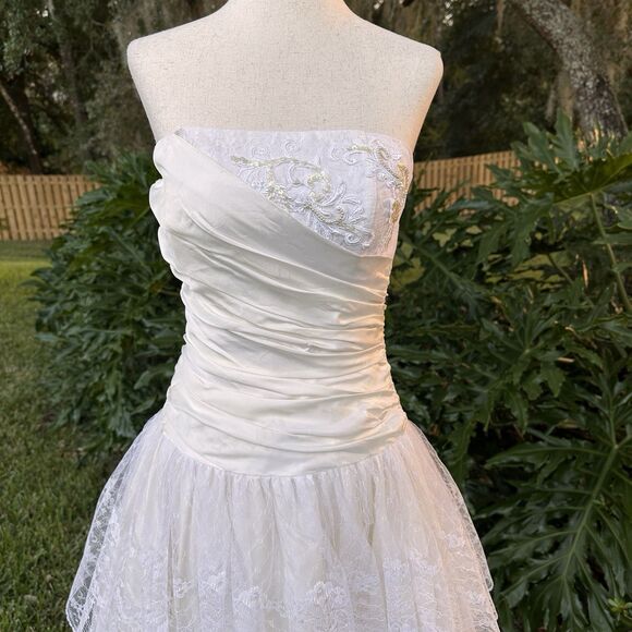 Vintage Flirtations Angelo Alfred Ivory Lace Strapless Tiered Dress Fit & Flare - Picture 3 of 14